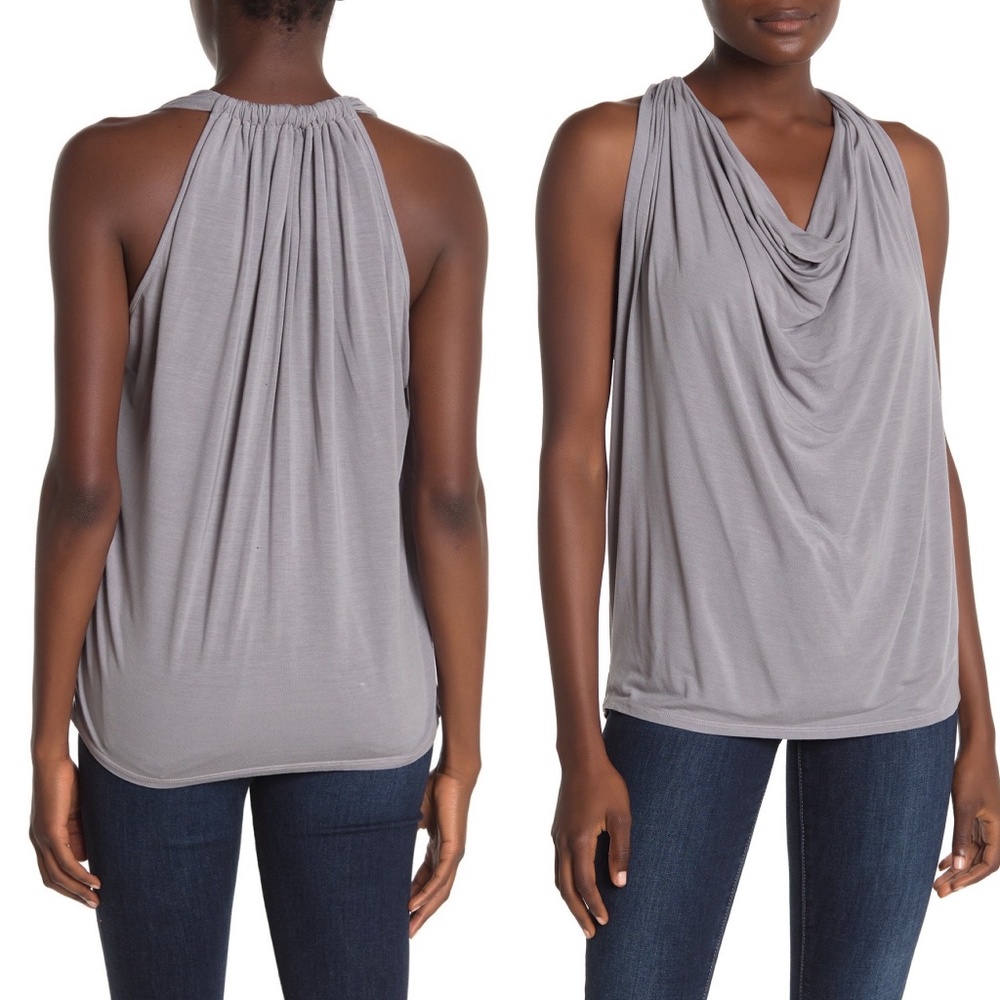 Michael Stars Draped Halter Tank Top Cinder OS